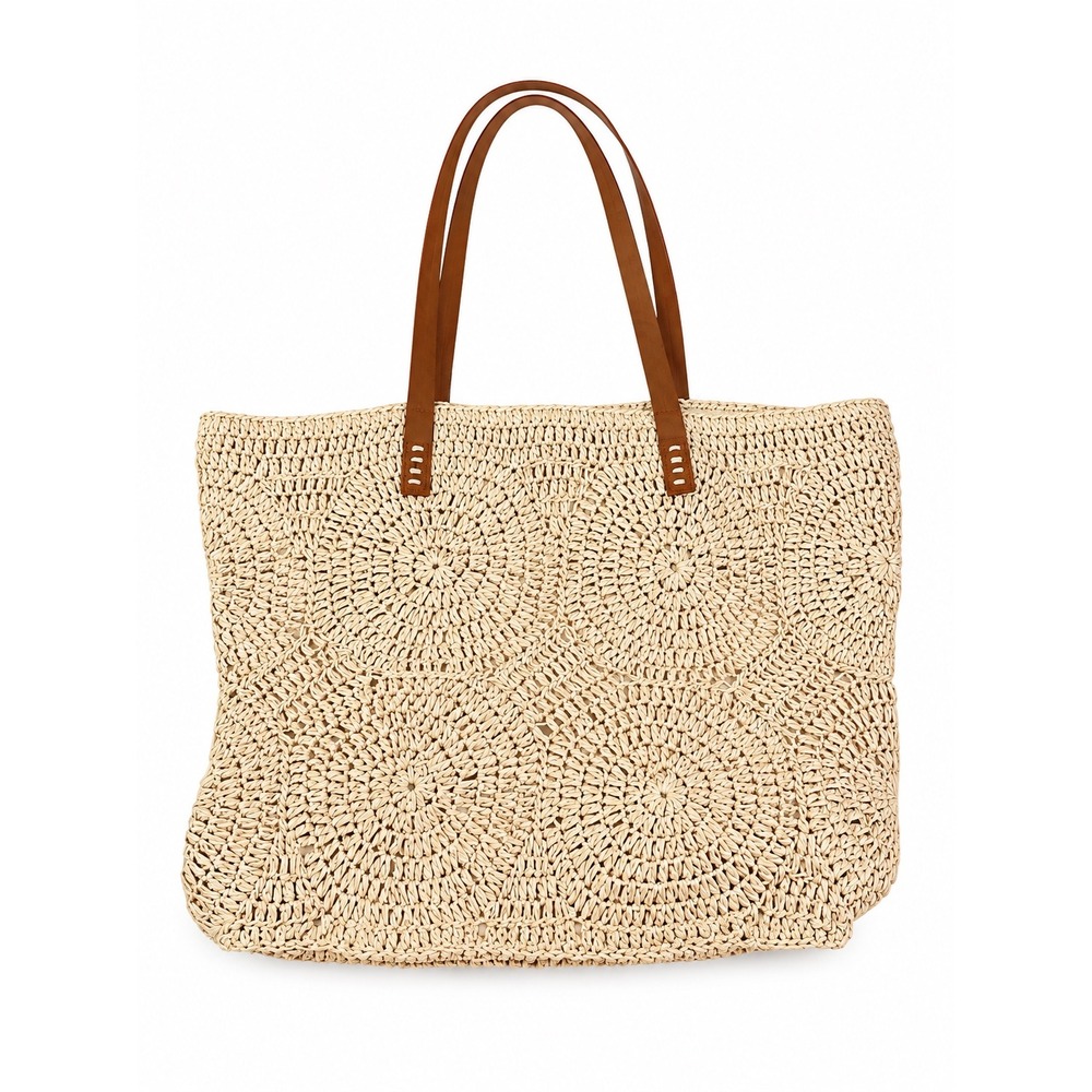 Straw Studios Vintage Y2K Woven Crochet Circle Medallion Vacation Shoulder Bag